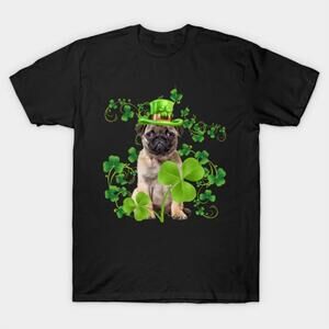 Happy St Patricks Day Fawn Puppy Pug Hat Shamrock Funny Tshirt